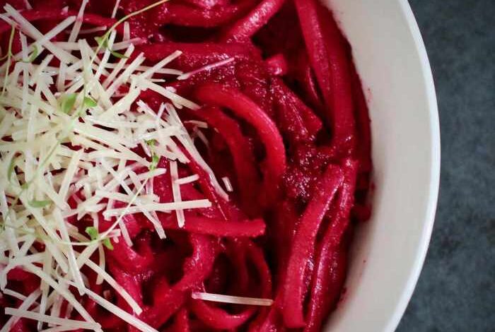 Fettuccine with creamy roasted beet sauce