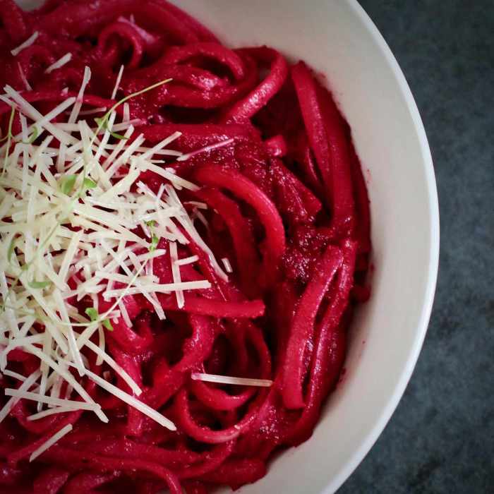 Fettuccine with creamy roasted beet sauce