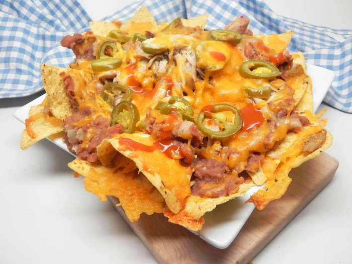 Chicken nachos with refried beans