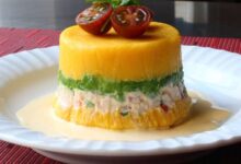 Peruvian potato chicken salad causa rellena