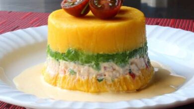 Peruvian potato chicken salad causa rellena