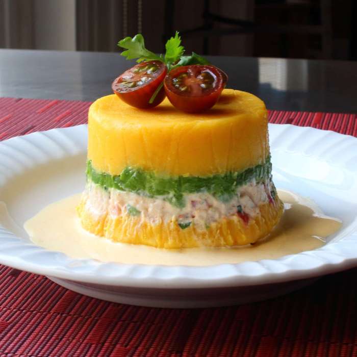 Peruvian potato chicken salad causa rellena