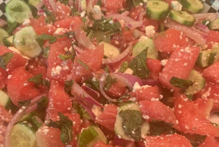 Refreshing cucumber watermelon salad