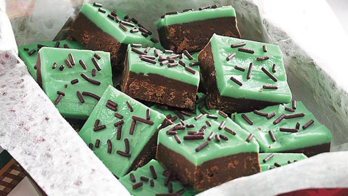 Layered mint chocolate fudge