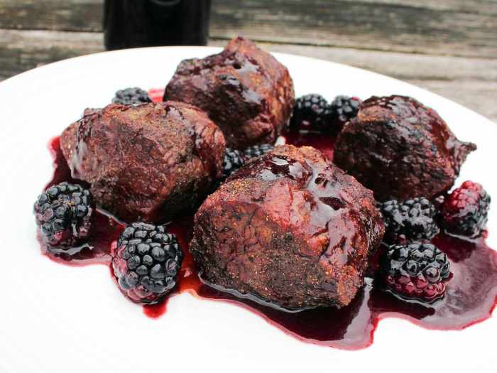 Venison with blackberry wine sauce