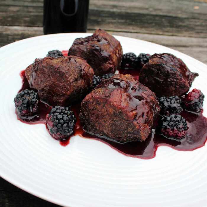 Venison with blackberry wine sauce