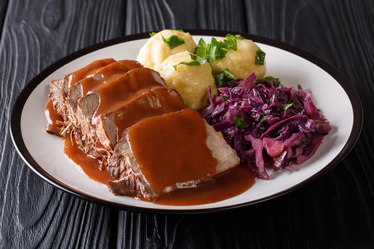 Sauerbraten beef in gingersnap gravy