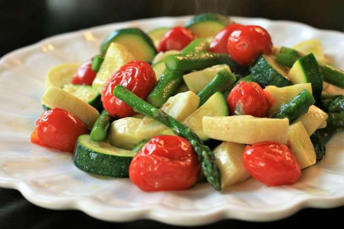 Roasted asparagus zucchini and tomatoes