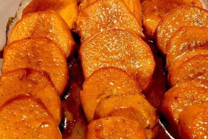 Candied sweet potatoes with maple syrup