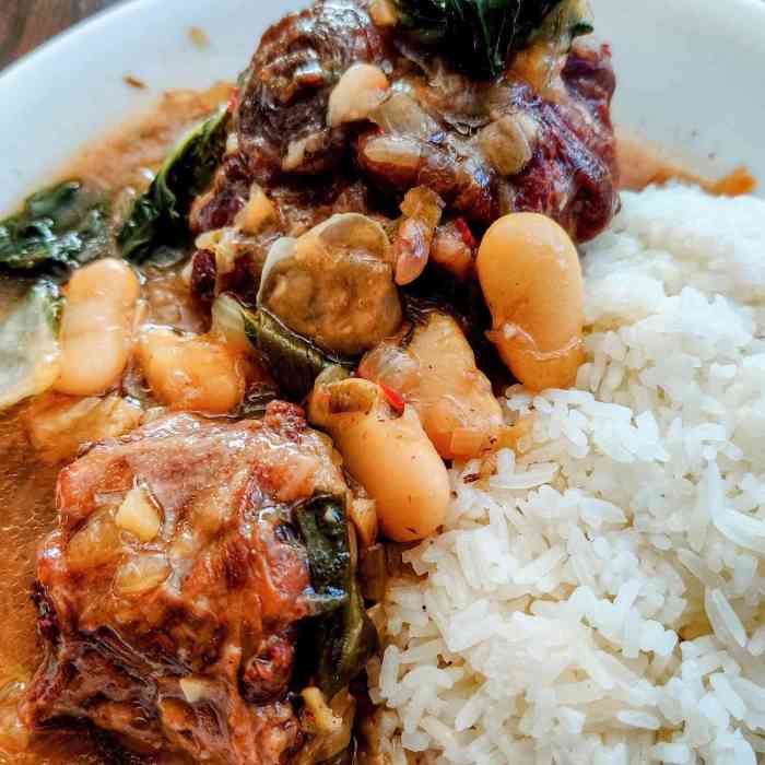 Jamaican oxtail with broad beans