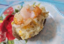 Cheesy shrimp stuffed twice baked potatoes