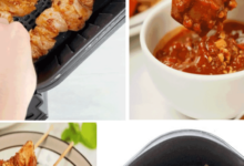 Air fryer chicken satay with dipping sauce