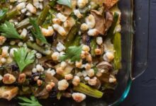 Overnight asparagus mushroom strata