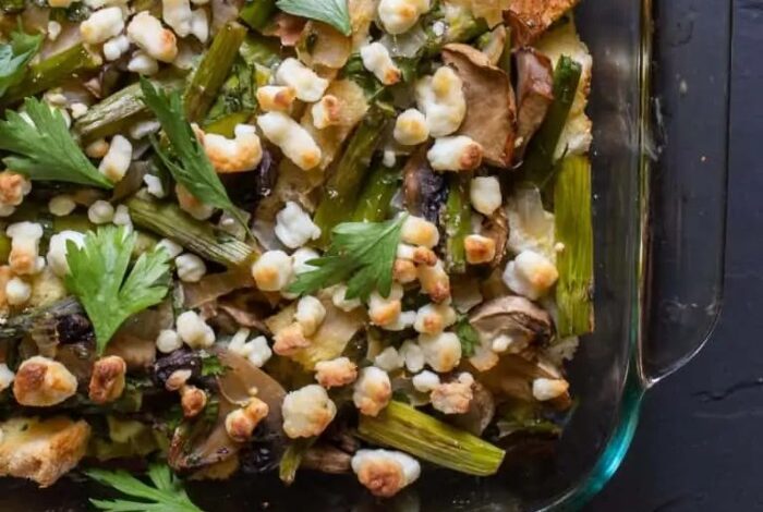 Overnight asparagus mushroom strata