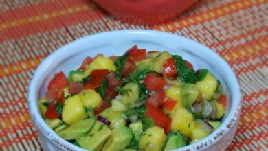 Avocado tomato and mango salsa