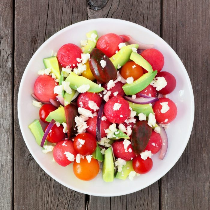 Avocado watermelon spinach salad