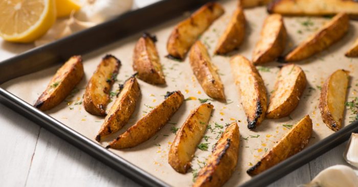 Roasted lemon garlic potato wedges