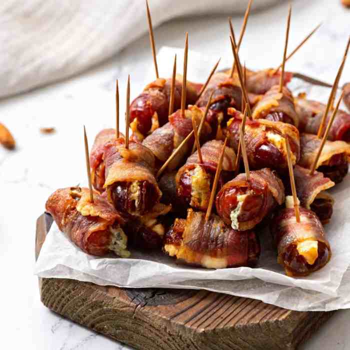 Bacon wrapped dates stuffed with blue cheese