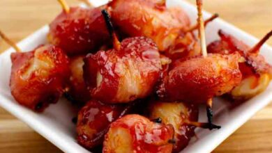 Bacon wrapped pineapple and water chestnuts