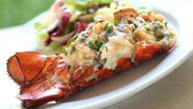 Crab stuffed lobster tail