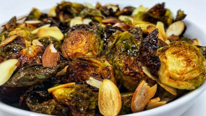 Thyme roasted brussels sprouts with fresh cranberries