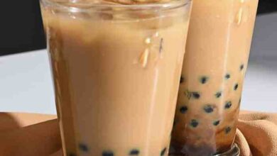 Boba coconut milk black tea with tapioca pearls