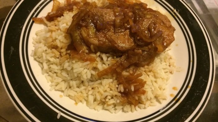 Pork chops smothered in onion gravy