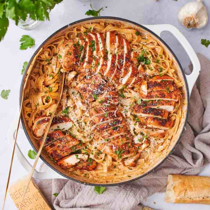 One pot cajun chicken and sausage alfredo pasta