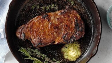 Cast iron pan seared steak oven finished