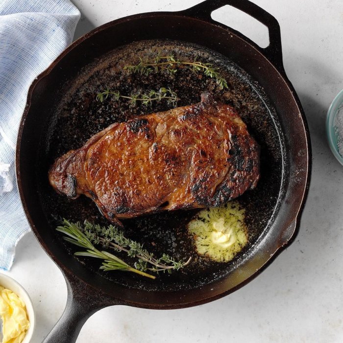 Cast iron pan seared steak oven finished