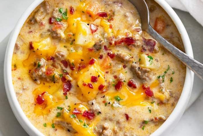 Loaded bacon cheeseburger potato soup