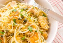 Chicken piccata with angel hair pasta