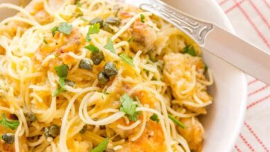 Chicken piccata with angel hair pasta