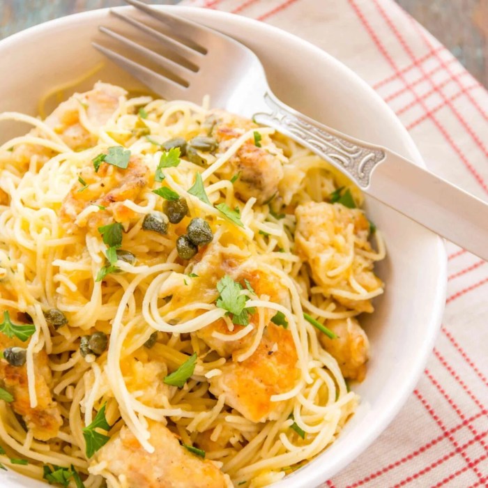 Chicken piccata with angel hair pasta