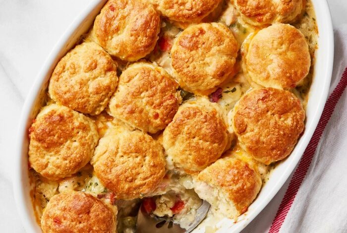 Moms fabulous chicken pot pie with biscuit crust