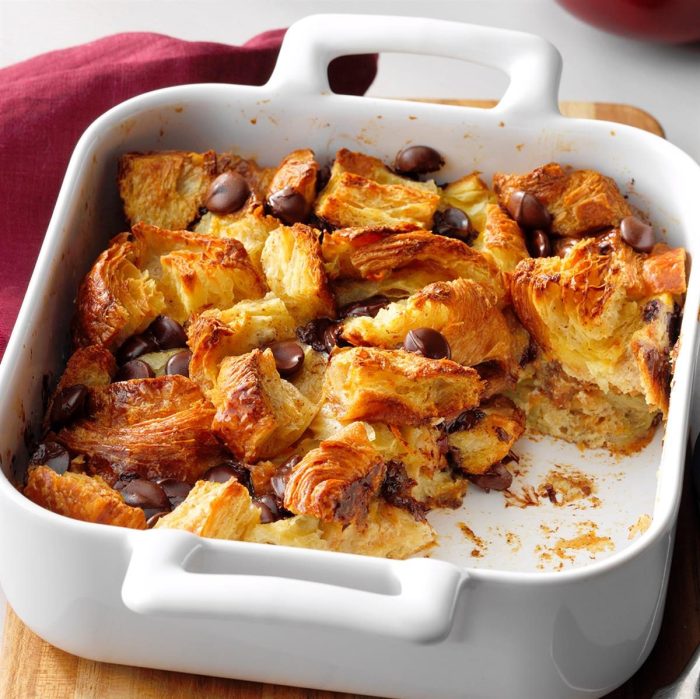 Chocolate croissant bread pudding