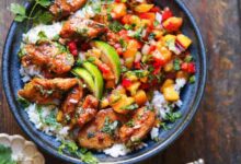 Peach salsa with cilantro and lime