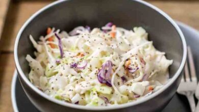 Coleslaw creamy foodiecrush vinegar salad sweetened spiked stays crunchy soupy potato mayonnaise