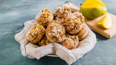 Coconut mango muffins with candied ginger