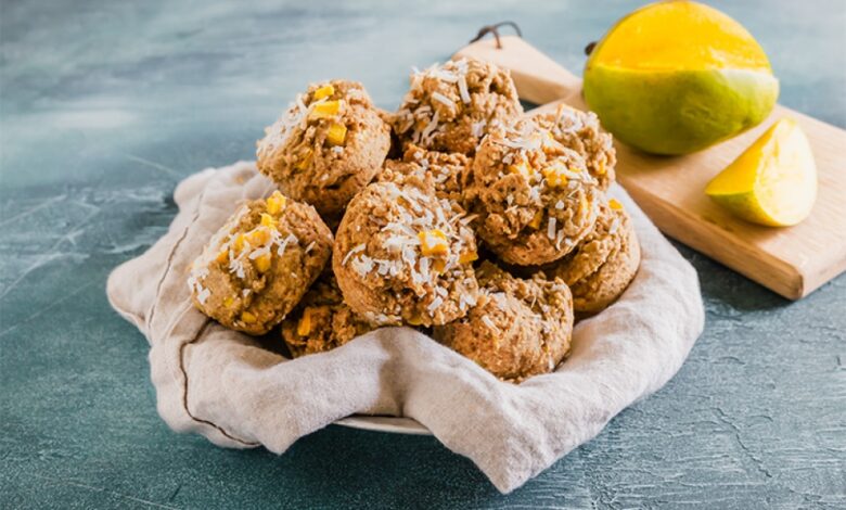Coconut mango muffins with candied ginger