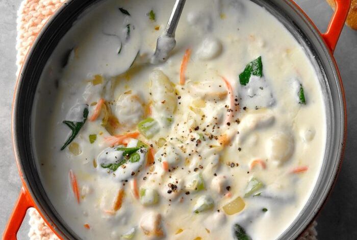 Cream of chicken and gnocchi soup