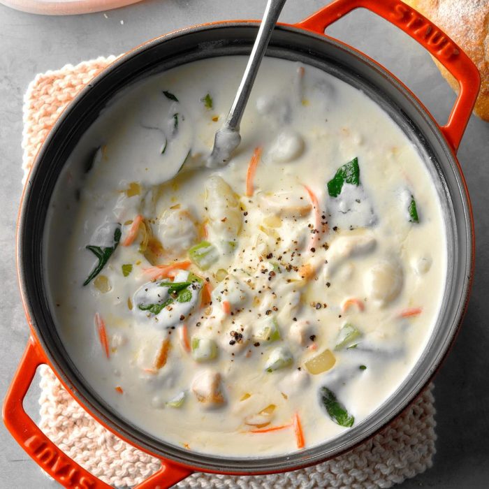 Cream of chicken and gnocchi soup