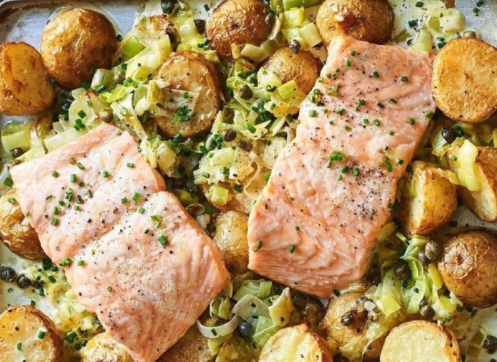 Creamy salmon and leek pasta