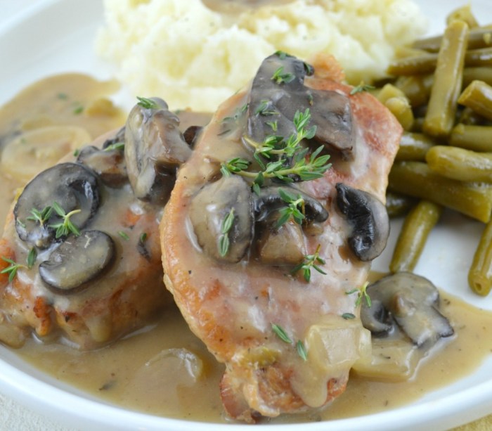 Pork chops with mushrooms and onions