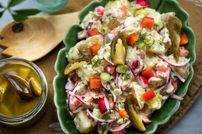 Potato salad with pickled jalapenos