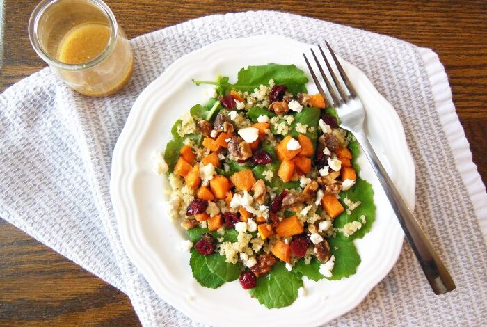 Roasted sweet potato quinoa salad