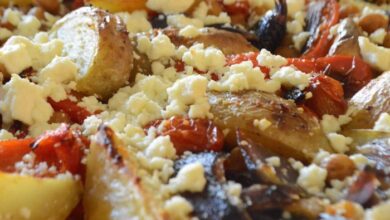 Sheet pan vegetable dinner with feta