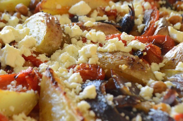 Sheet pan vegetable dinner with feta