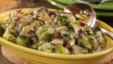 Delicious creamy cheesy brussels sprouts