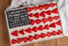 Decorating a flag cake